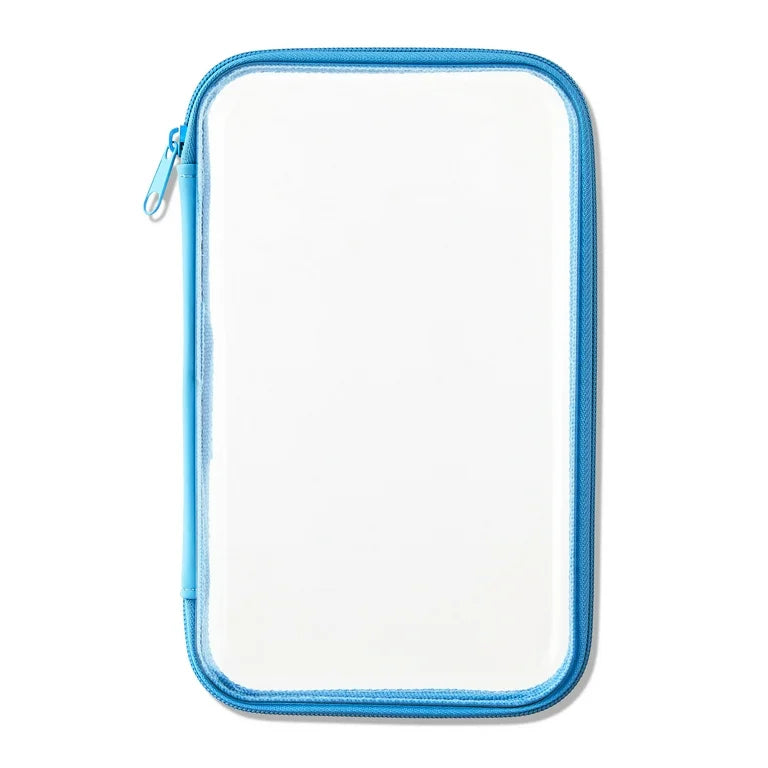 Lapicera transparente zipper celeste