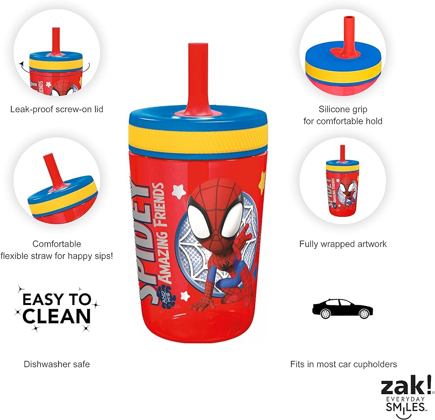 Vaso con popote antiderrames Spidey 15oz