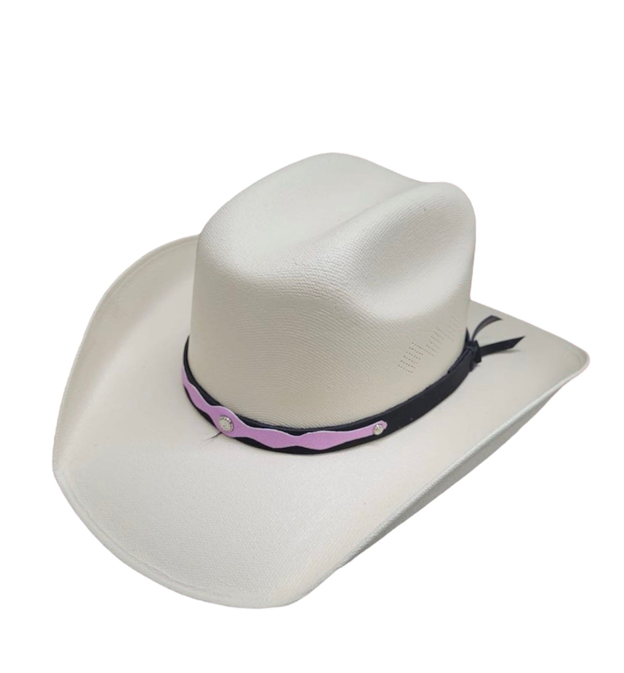 Sombrero beige con toquilla rosa glitter