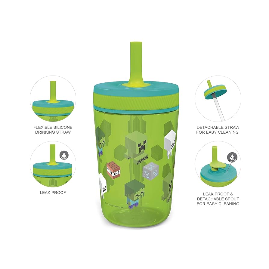 Vaso popote antiderrames minecraft 15 oz
