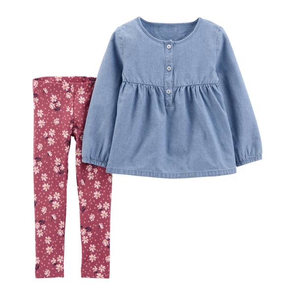 Set 2 piezas leggings flores blusa denim