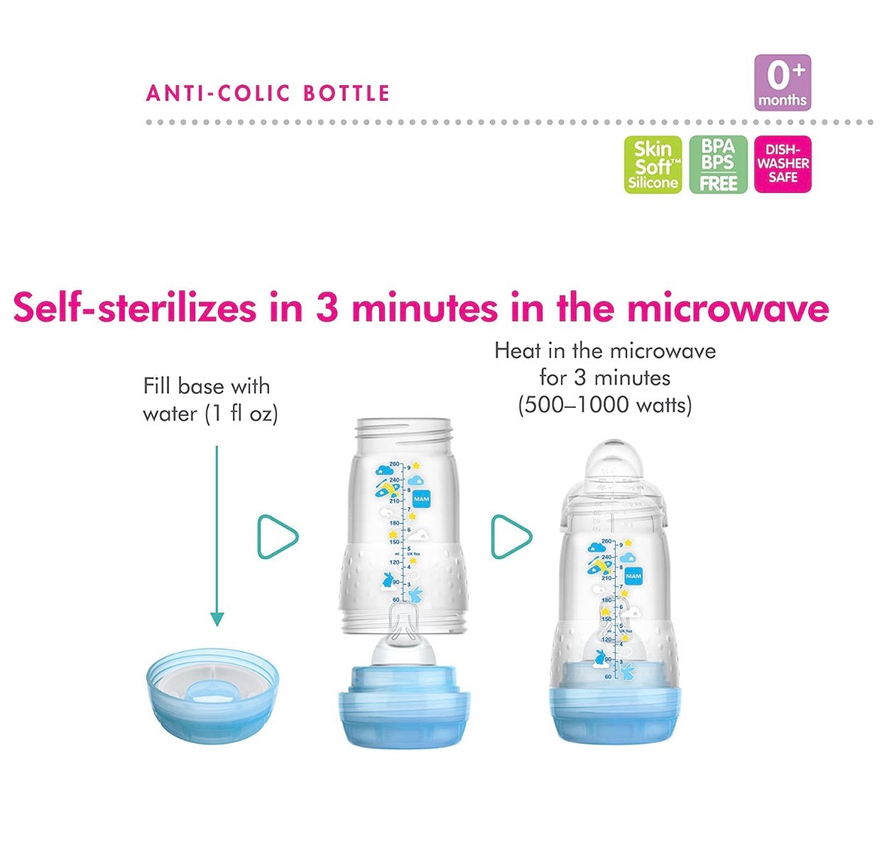 2 biberones anticolico MAM- 5oz - Pink