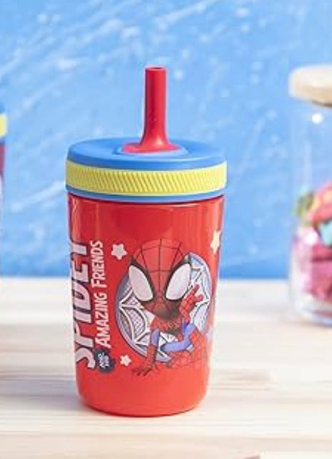 Vaso con popote antiderrames Spider Man