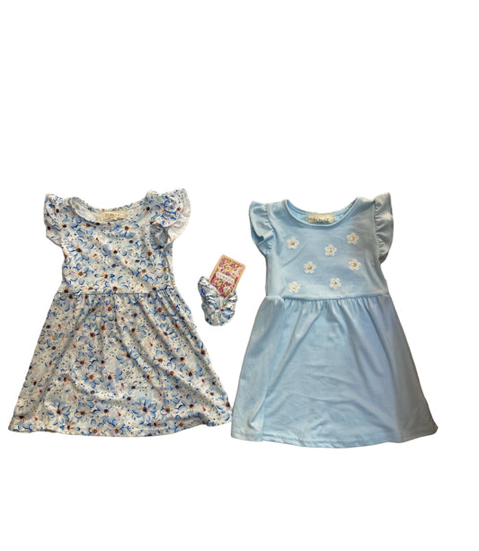 2 pack vestidos + scrunchie azul floral