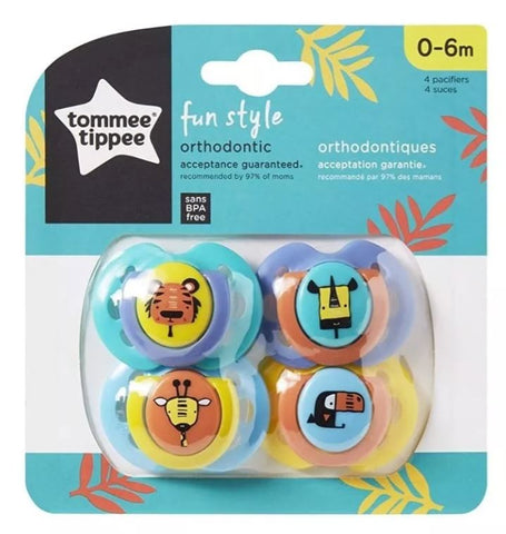 4 chupones tommee tippee: animalitos 0-6m