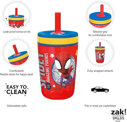 Vaso con popote antiderrames Spidey 15oz