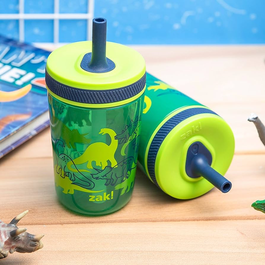 Vaso con popote antiderrame Dino 15oz