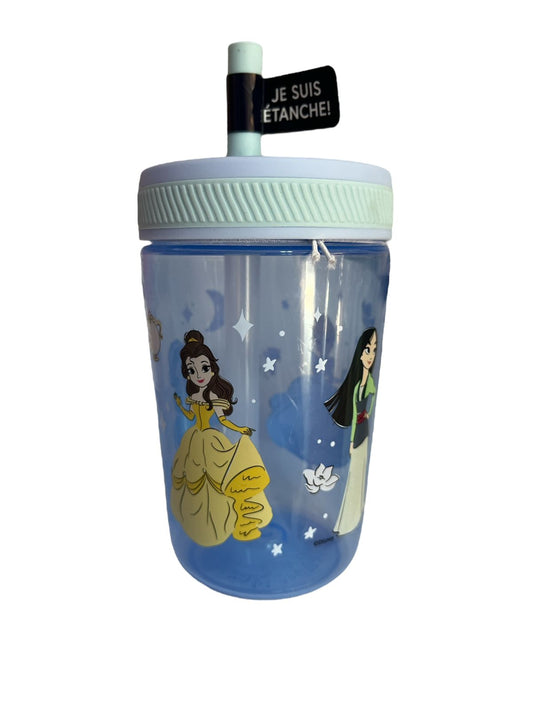 Vaso con popote antiderrame Princesas 15oz
