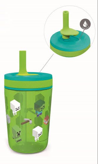 Vaso con popote anti derrame Minecraft 15oz