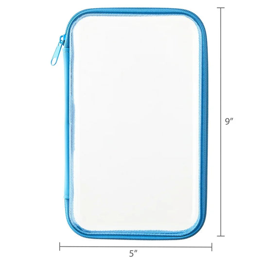 Lapicera transparente zipper celeste