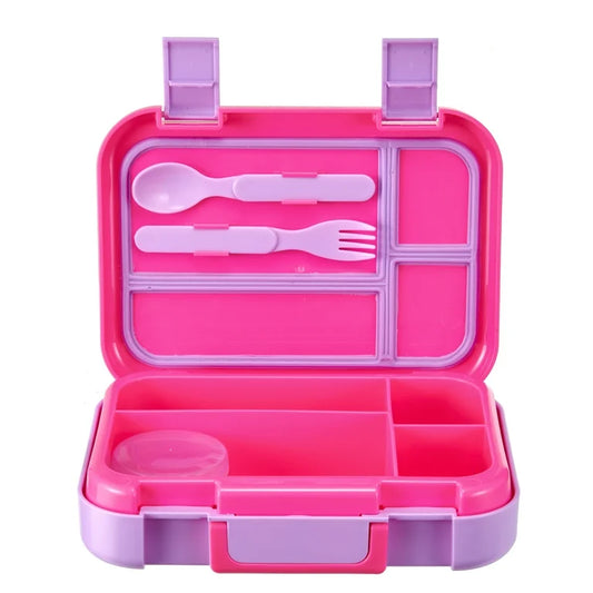 Lonchera bento box rosa con cubiertos