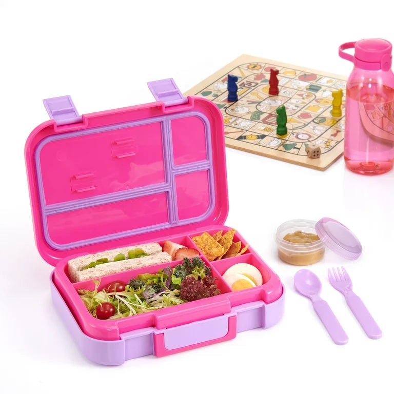 Lonchera bento box rosa con cubiertos