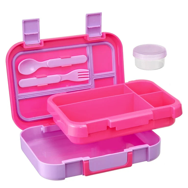 Lonchera bento box rosa con cubiertos