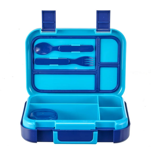 Lonchera bento box azul con cubiertos