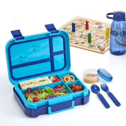 Lonchera bento box azul con cubiertos