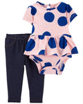 Conjunto sunsuit rosa dots azul + leggings