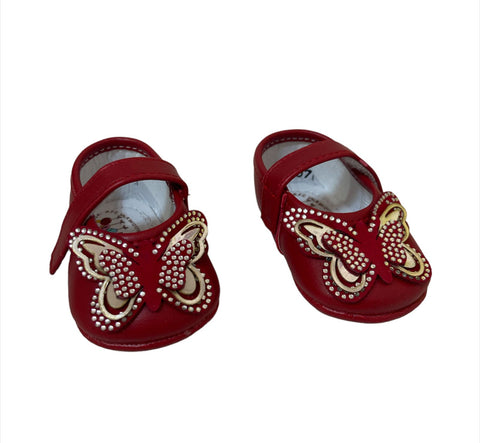 Zapatos Rojos Mariposa con perlas plateadas