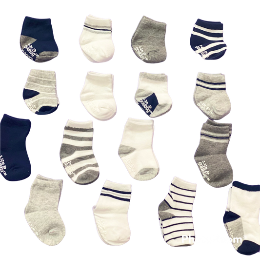 16 pares de calcetas niño azul y gris